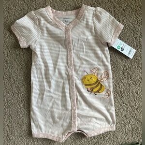 NWT Carters Baby Girl Stripe White Pink Bumblebee Short Sleeve Onesie Shorts
